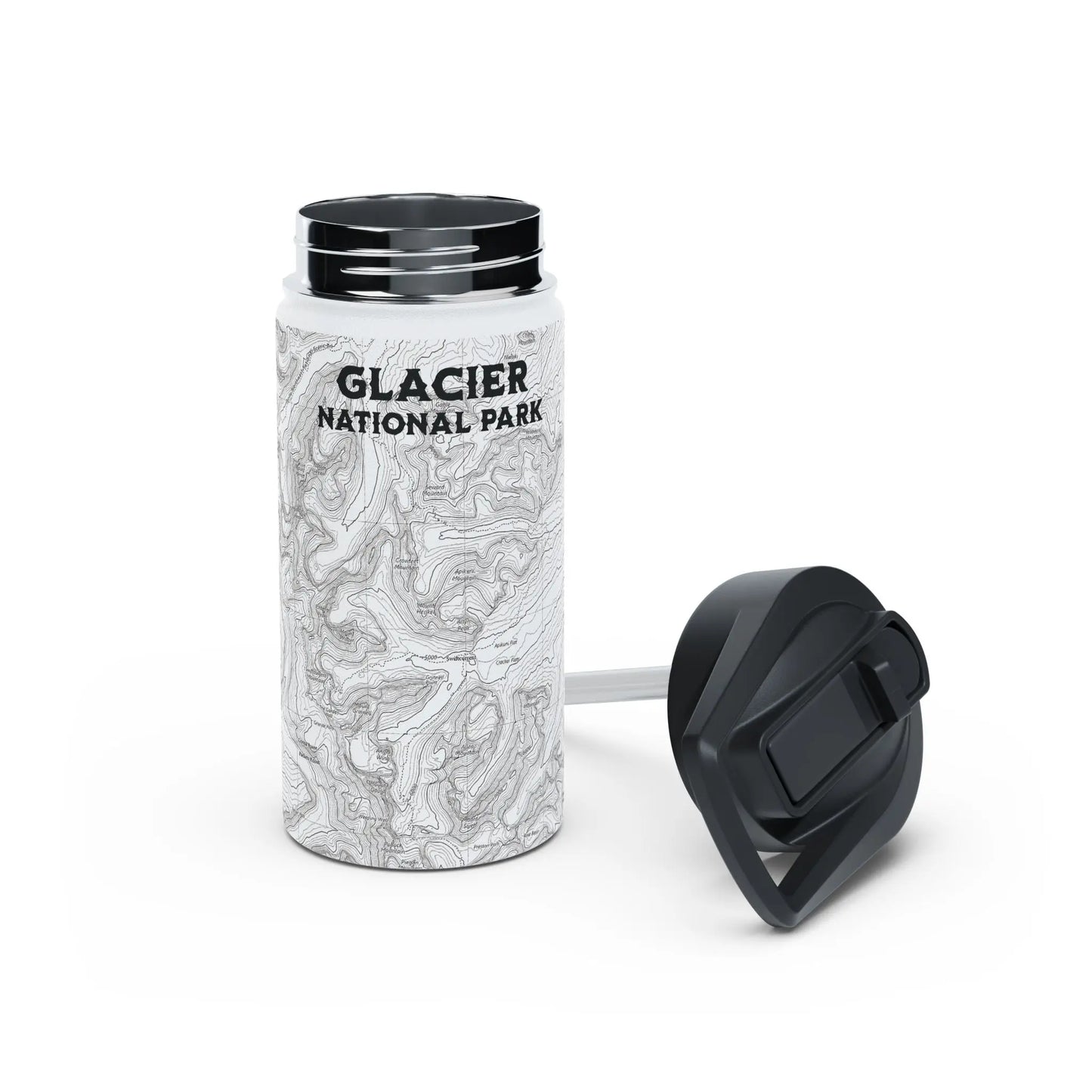 Glacier National Park Stainless Steel Water Bottle (3 Lids, 3 Sizes) water bottle Printify White 12oz Standard Straw