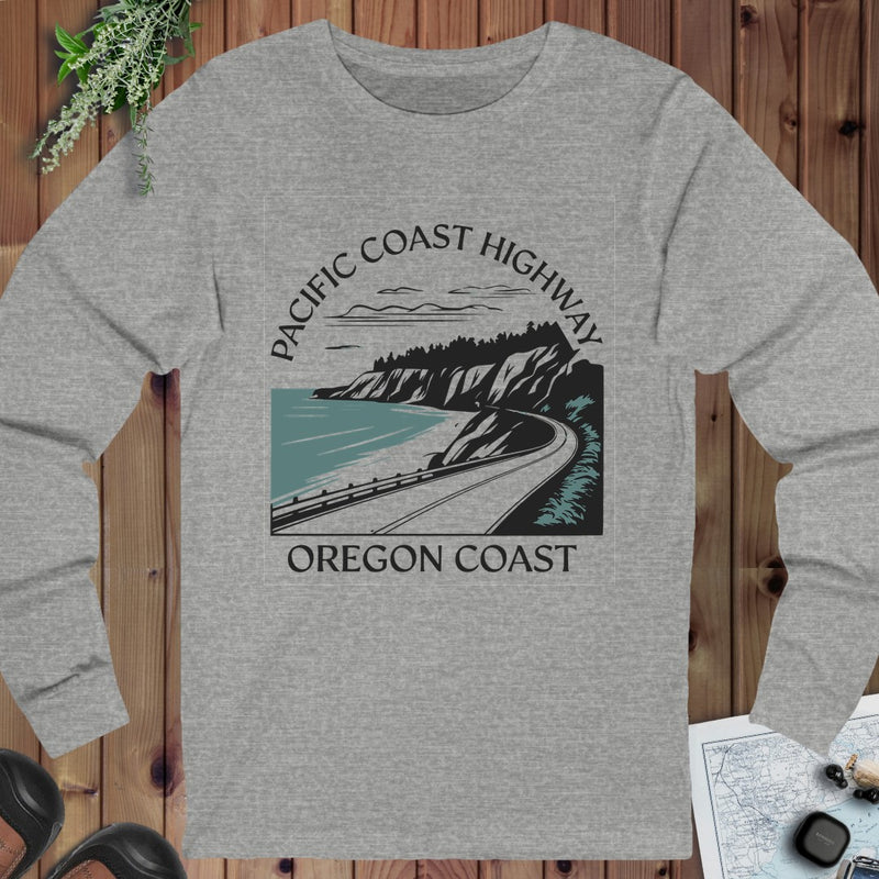 Oregon Coast Highway 101 Pacific Coast Highway Fit Pch Long Sleeve T-Shirt in Athletic Heather