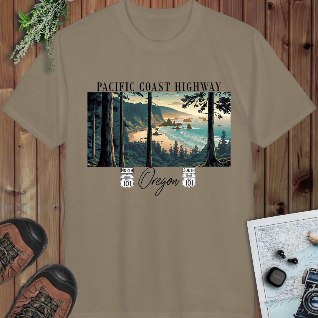 Oregon Coast Highway 101 Pacific Coast Highway Fit Pch Performance T-Shirt in Prairie Dust