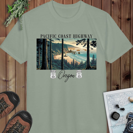 Oregon Coast Highway 101 Pacific Coast Highway Fit Pch Performance T-Shirt in Sage