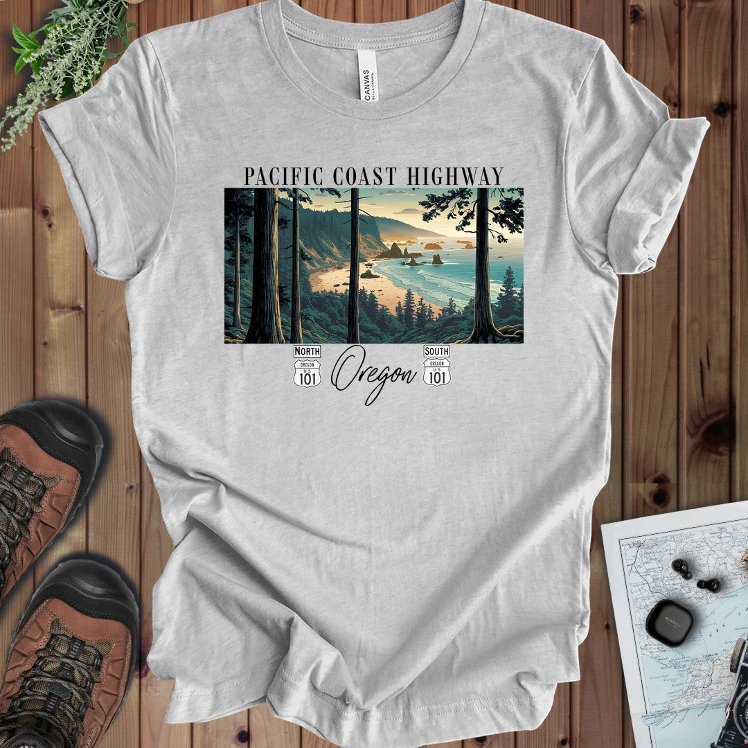 Oregon Coast Highway 101 Pacific Coast Highway Unisex Fit  PCH Tee Kids Graphic T-Shirt in Athletic Heather