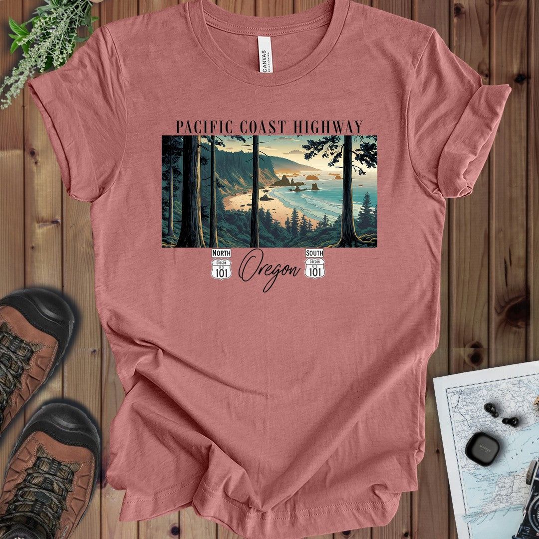 Oregon Coast Highway 101 Pacific Coast Highway Unisex Fit  PCH Tee Kids Graphic T-Shirt in Heather Mauve
