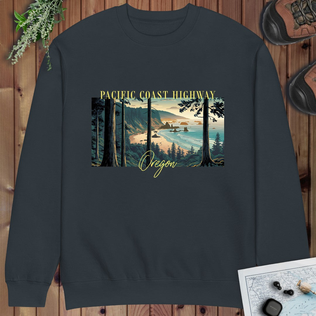 Pacific Coast Highway Oregon Fleece Hoodie Crewneck Sweatshirt in Navy