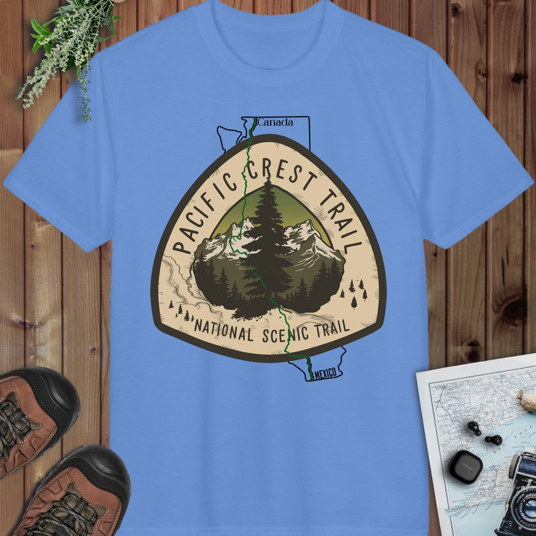 Pacific Crest Trail Logo Emblem Mexico Canada Line Performance T-Shirt in Carolina Blue