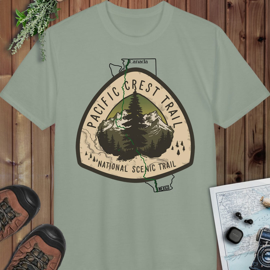 Pacific Crest Trail Logo Emblem Mexico Canada Line Performance T-Shirt in Sage