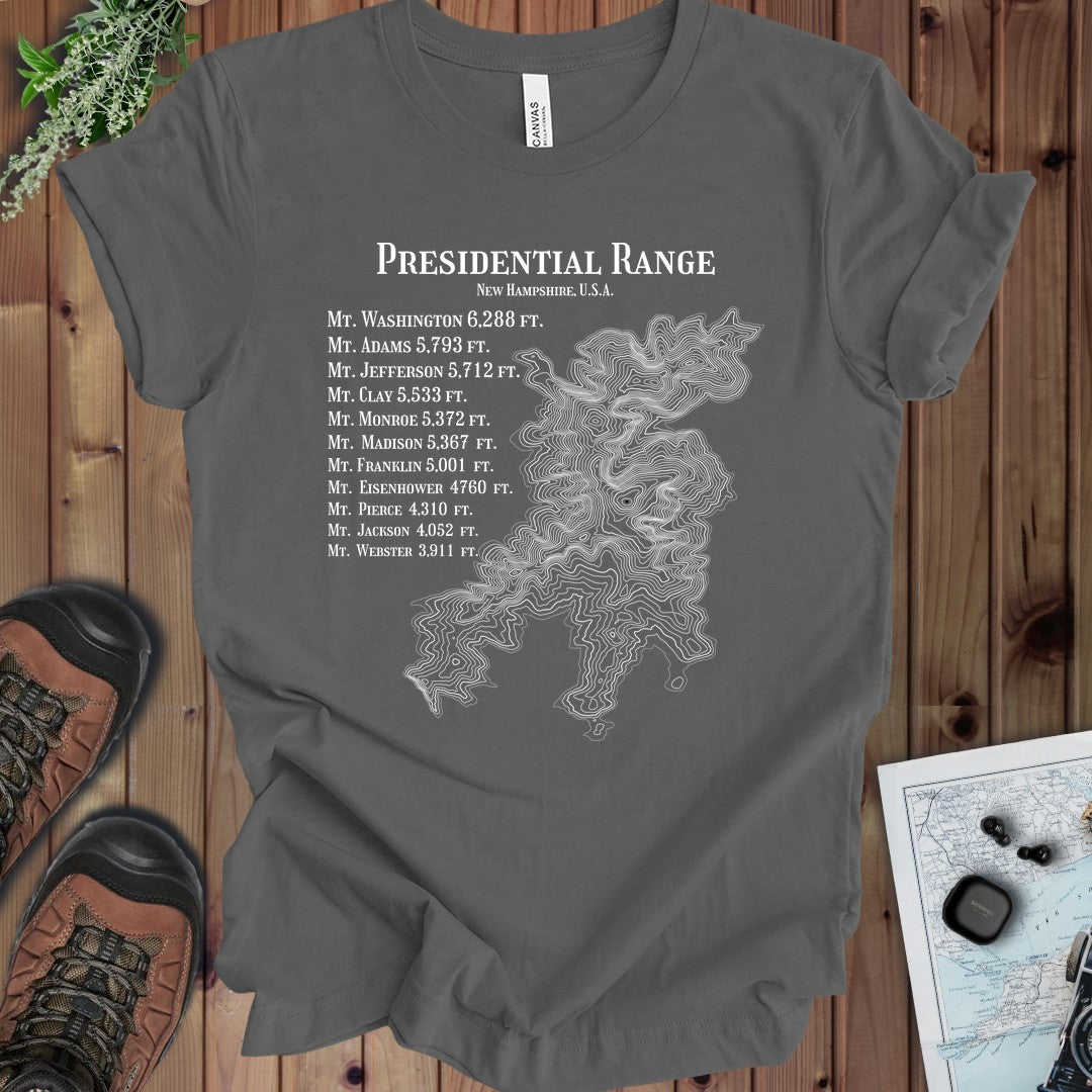 Presidential Range Mount Washington Topo Rings Kids Graphic T-Shirt in Asphalt