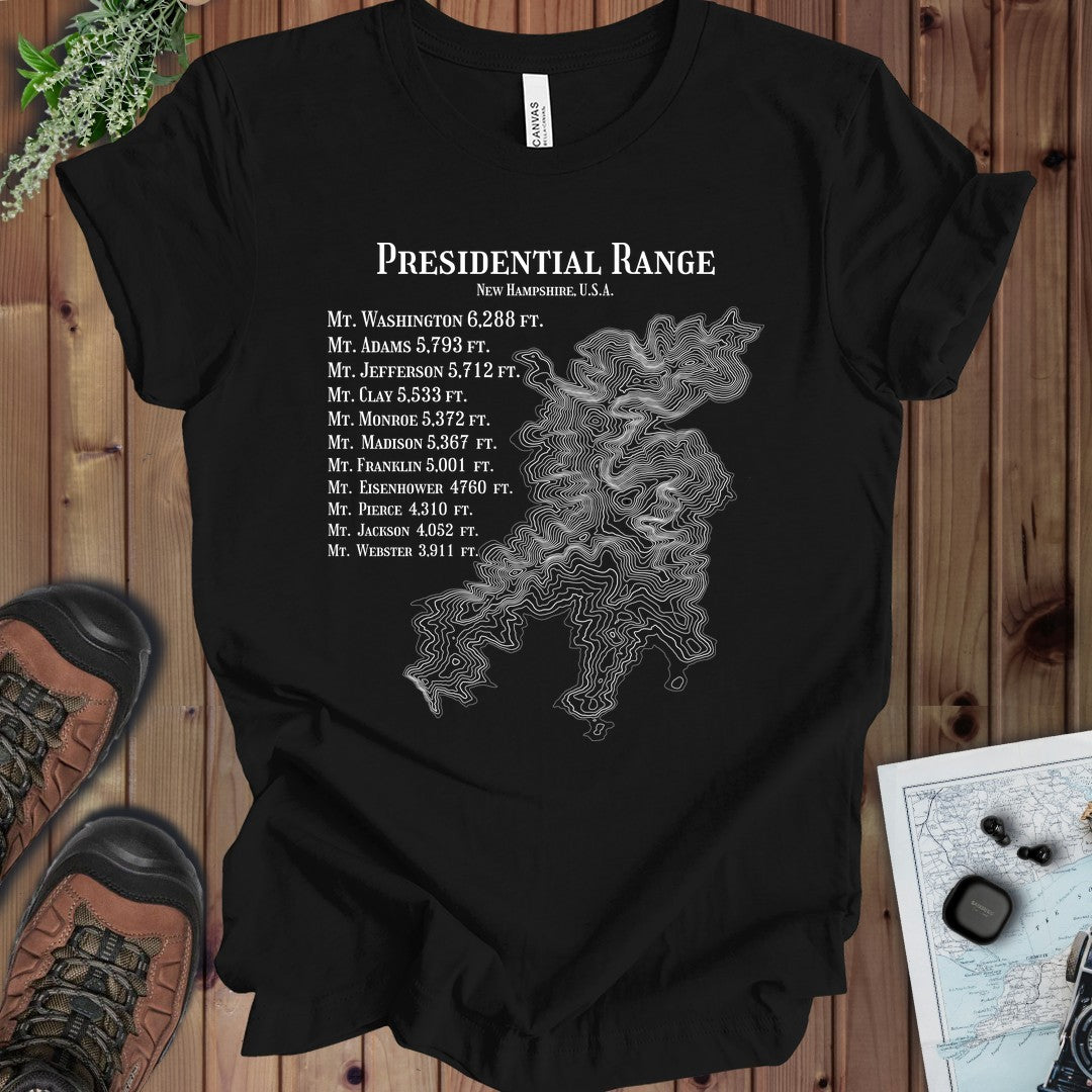 Presidential Range Mount Washington Topo Rings Kids Graphic T-Shirt in Black