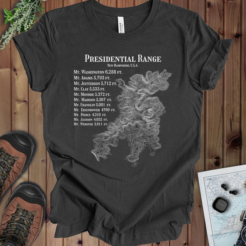 Presidential Range Mount Washington Topo Rings Kids Graphic T-Shirt in Dark Grey Heather