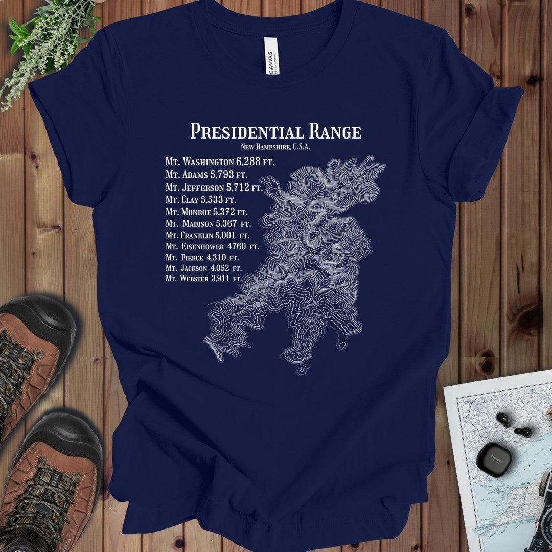 Presidential Range Mount Washington Topo Rings Kids Graphic T-Shirt in Navy