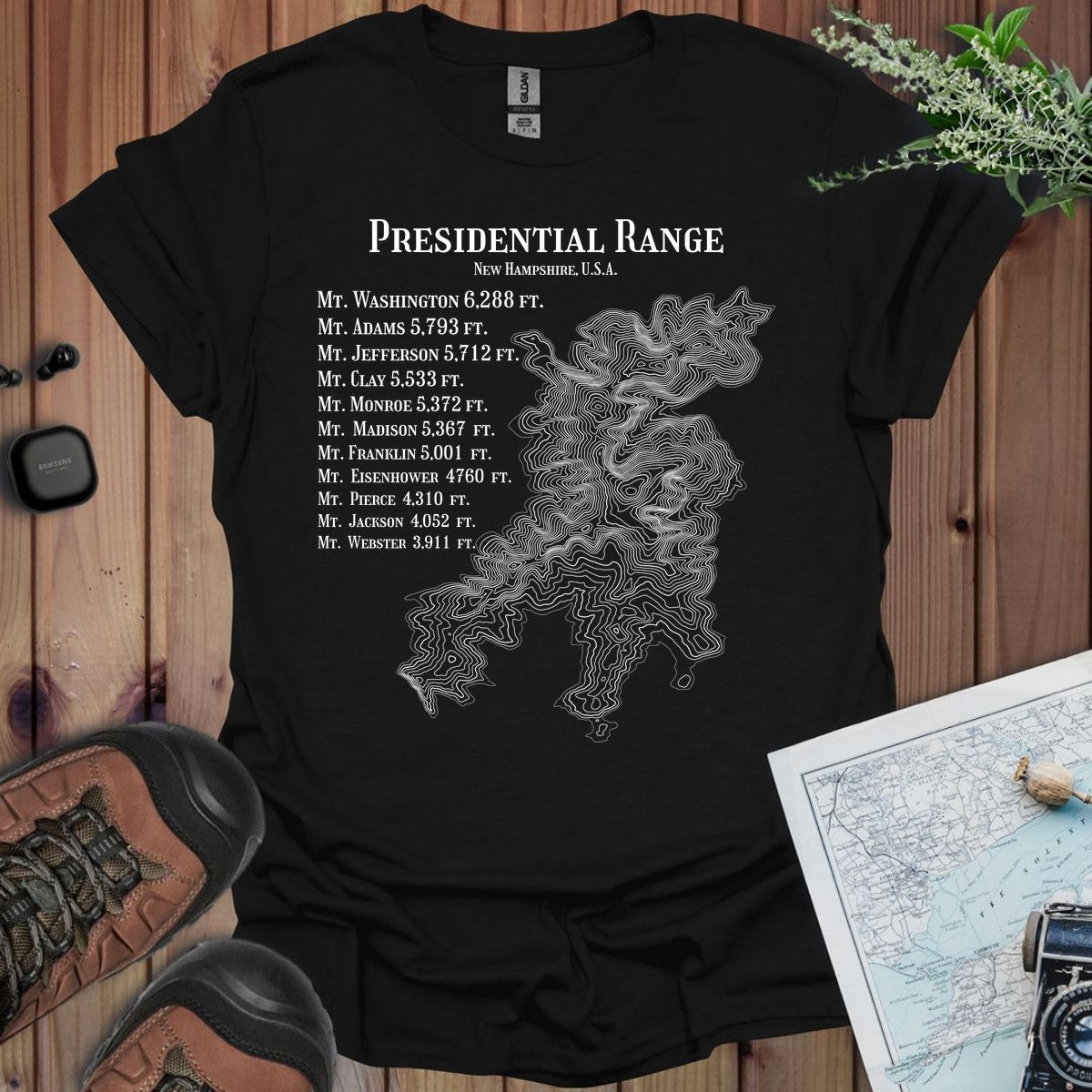 Presidential Range Topographic Map T-Shirt