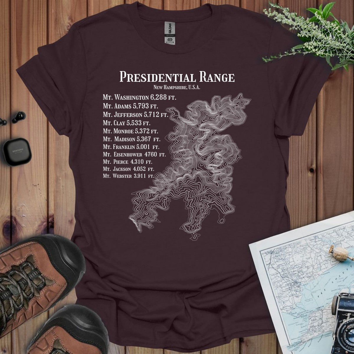 Presidential Range Topographic Map T-Shirt