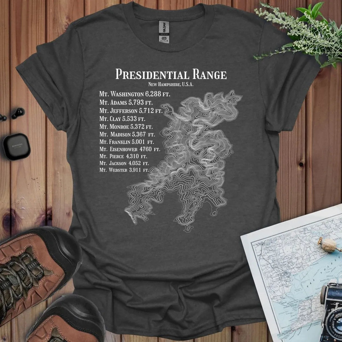 Presidential Range Topographic Map T-Shirt