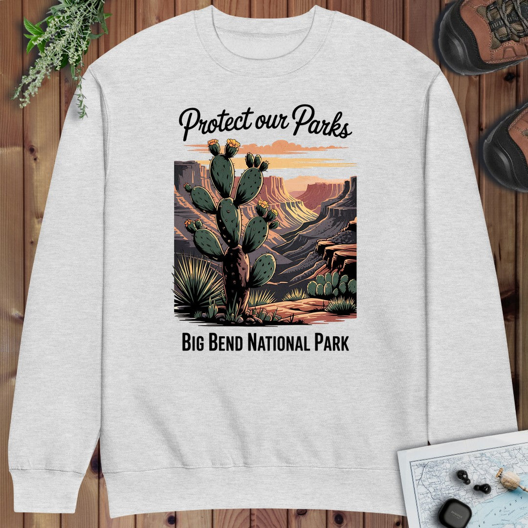 Protect Our Parks Big Bend National Park Crewneck Sweatshirt Graphic Crewneck Sweatshirt in Heather Grey