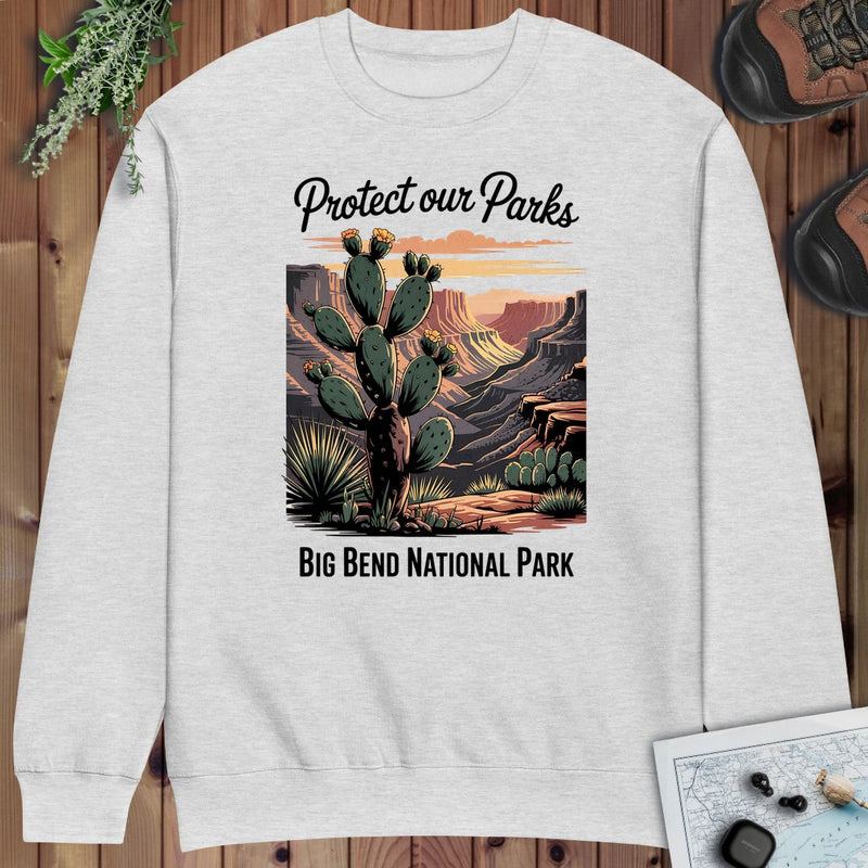 Protect Our Parks Big Bend National Park Crewneck Sweatshirt Graphic Crewneck Sweatshirt in Heather Grey