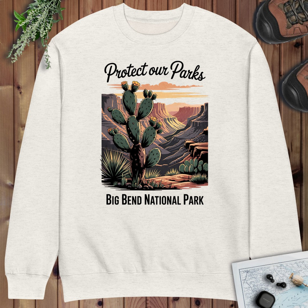 Protect Our Parks Big Bend National Park Crewneck Sweatshirt Graphic Crewneck Sweatshirt in Oatmeal Heather