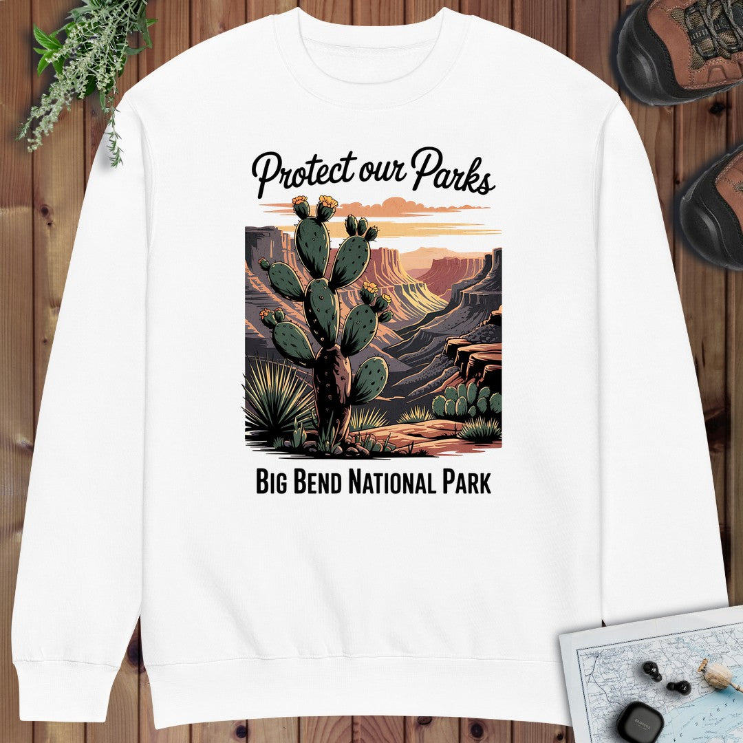 Protect Our Parks Big Bend National Park Crewneck Sweatshirt Graphic Crewneck Sweatshirt in White