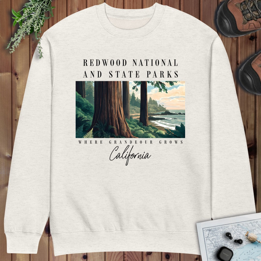 Redwood State and National Parks Fleece Hoodie Crewneck Sweatshirt in Oatmeal Heather