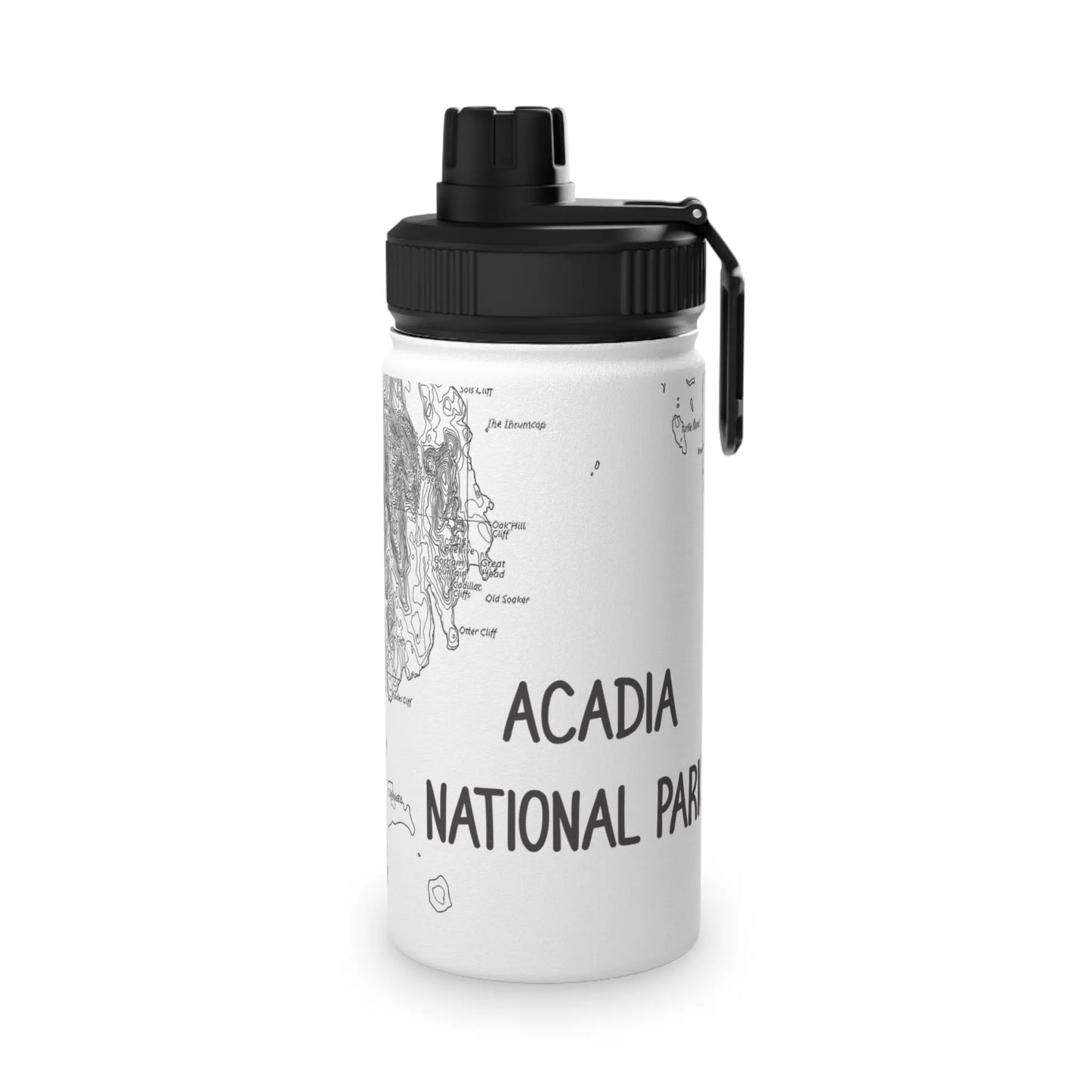 Acadia National Park Stainless Steel Water Bottle (3 Sizes, 3 Lid Styles) Mug Printify White 12oz Sport Cap