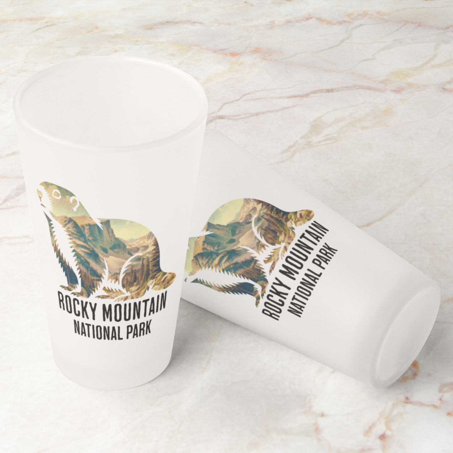 Rocky Mountain National Park Marmot Frosted Pint pint glass teelaunch