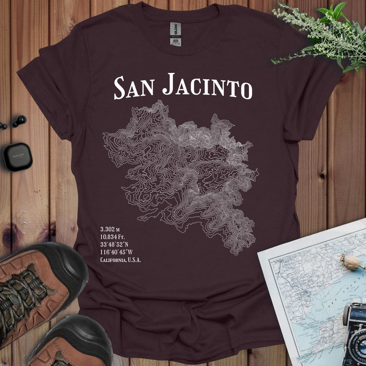 San Jacinto Peak Topo Lines T-Shirt in Dark Chocolate