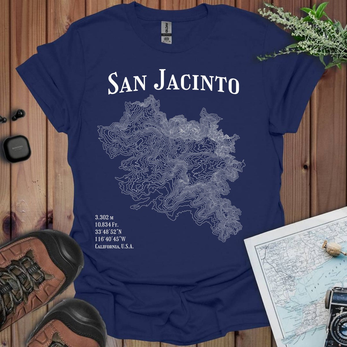 San Jacinto Peak Topo Lines T-Shirt in Navy