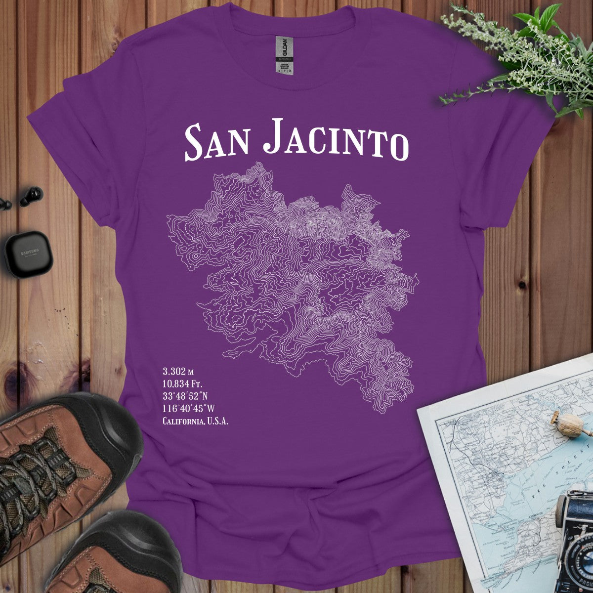 San Jacinto Peak Topo Lines T-Shirt in Purple