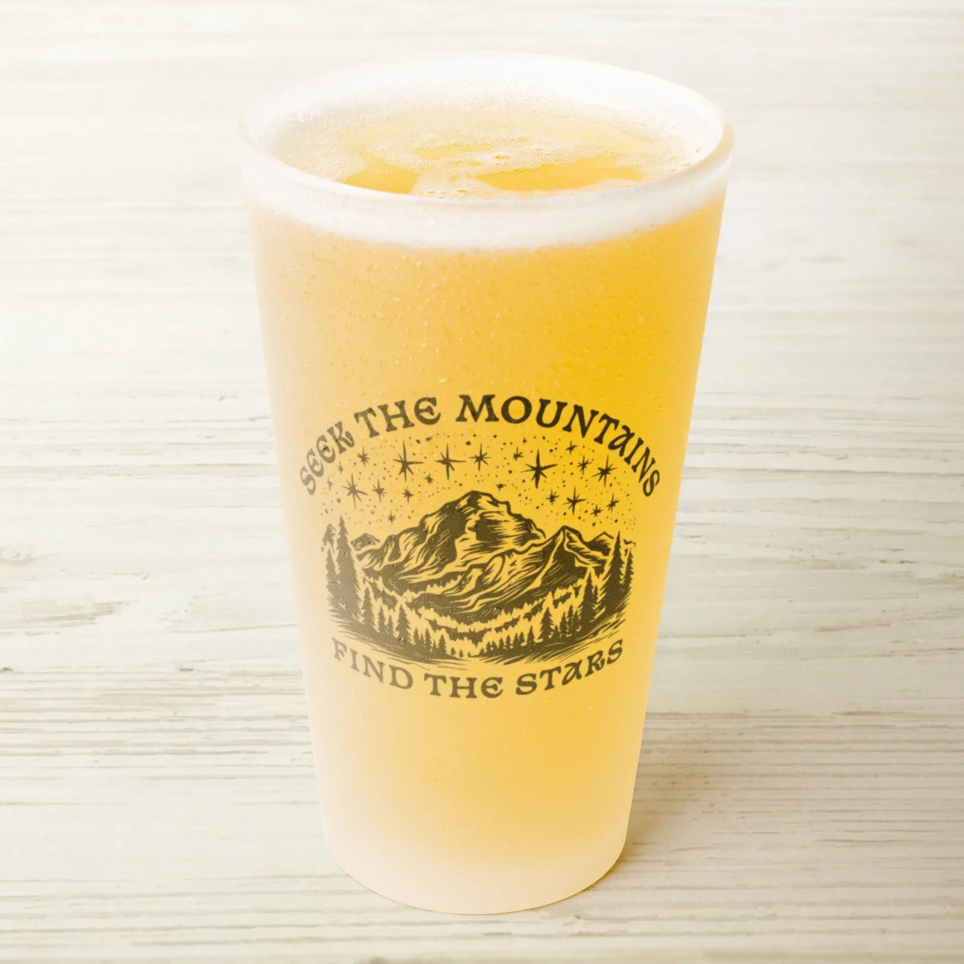 Seek The Mountains Find The Stars Frosted Pint Glass Drinkware teelaunch