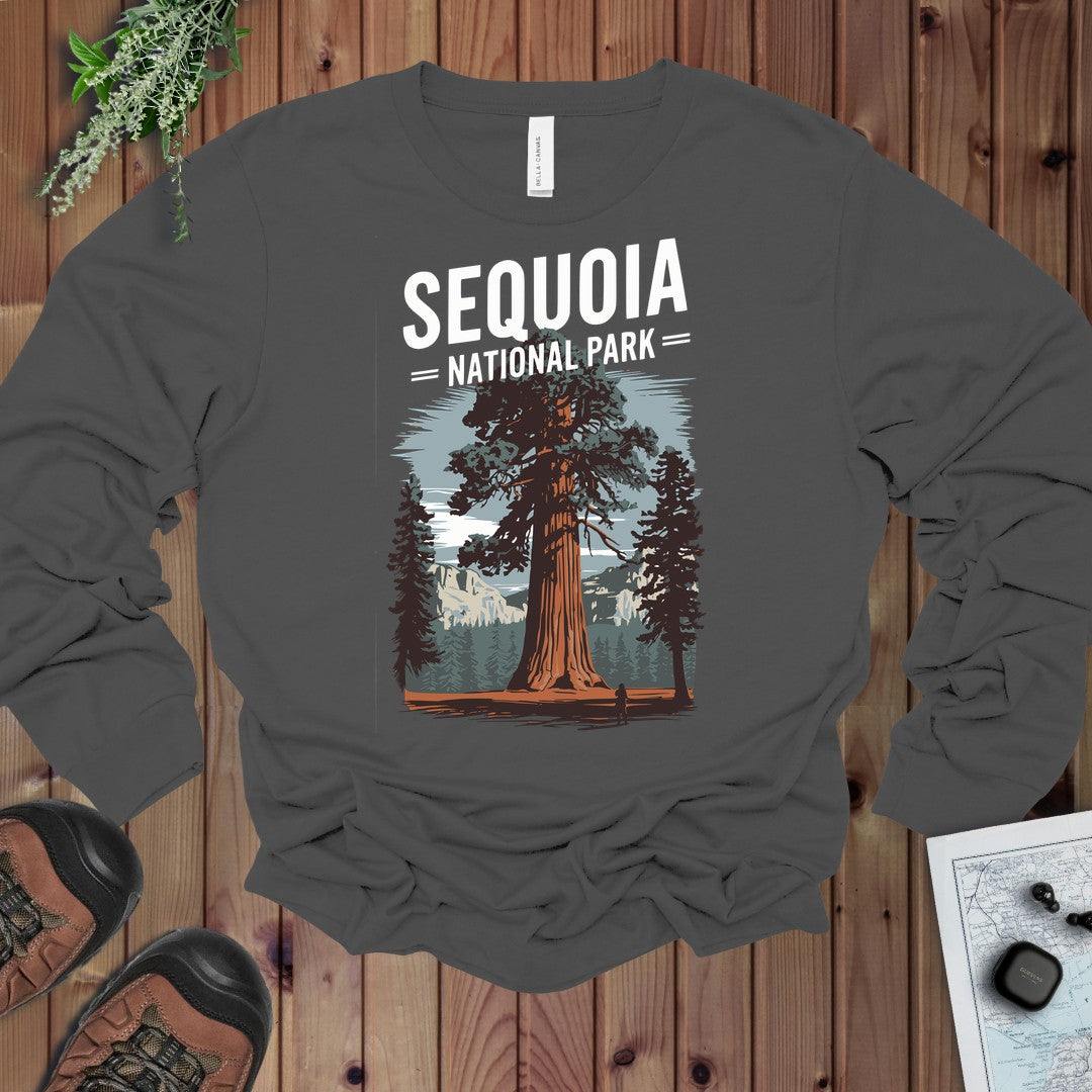 Sequoia Big Tree National Park Topo Long Sleeve T-Shirt in Asphalt