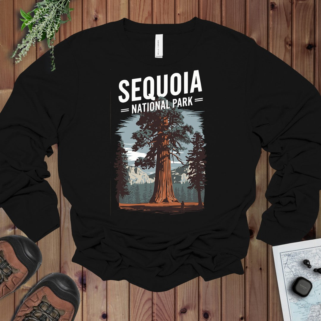 Sequoia Big Tree National Park Topo Long Sleeve T-Shirt in Black