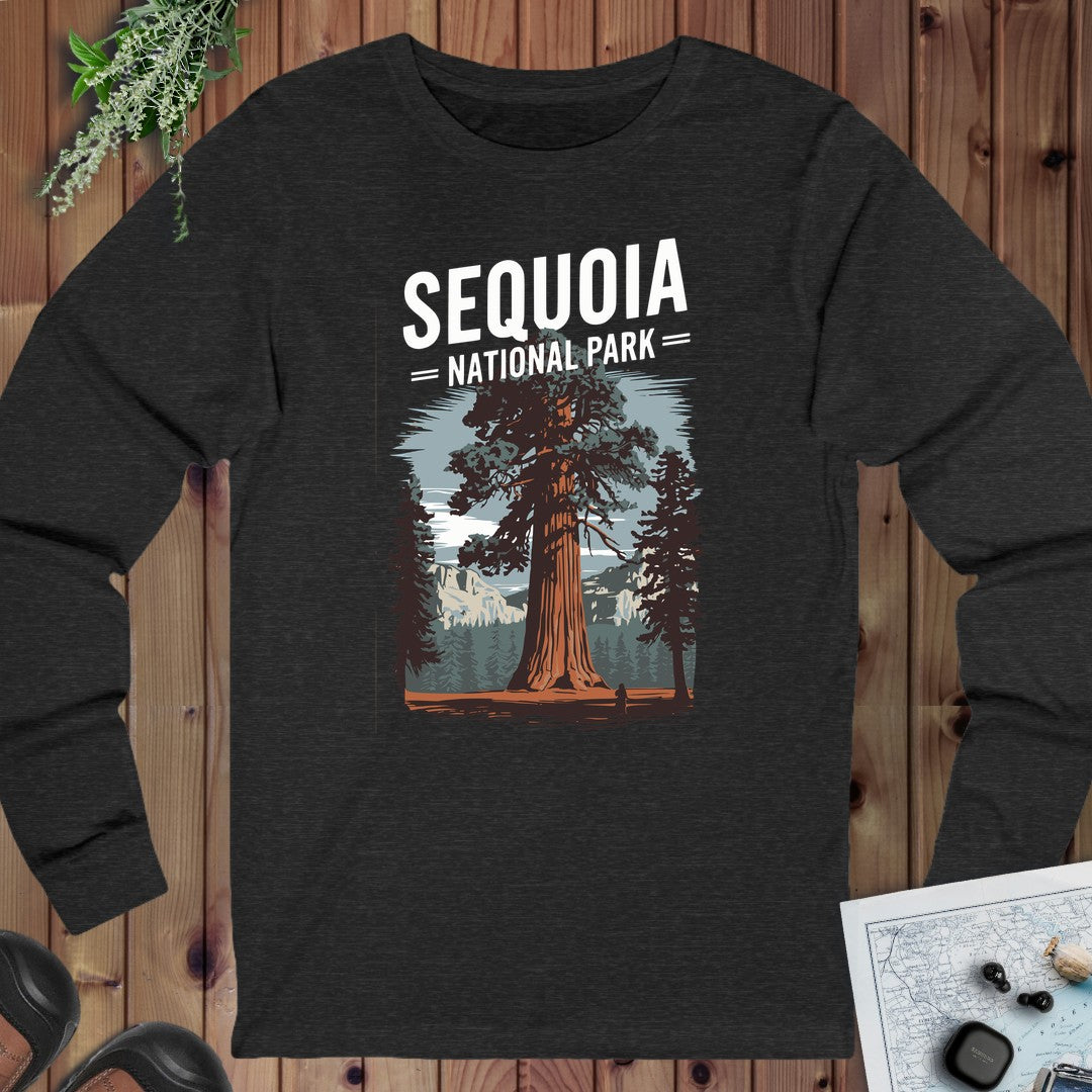 Sequoia Big Tree National Park Topo Long Sleeve T-Shirt in Dark Grey Heather