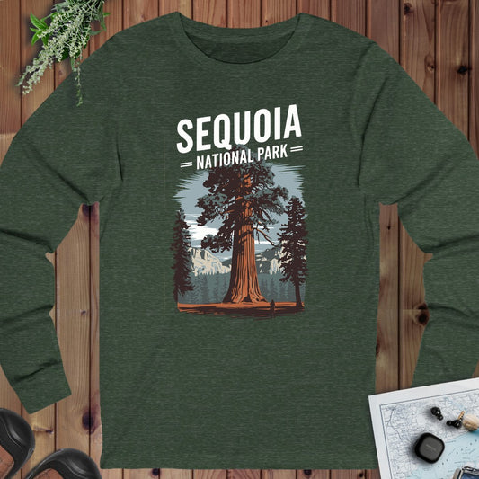 Sequoia Big Tree National Park Topo Long Sleeve T-Shirt in Heather Forest