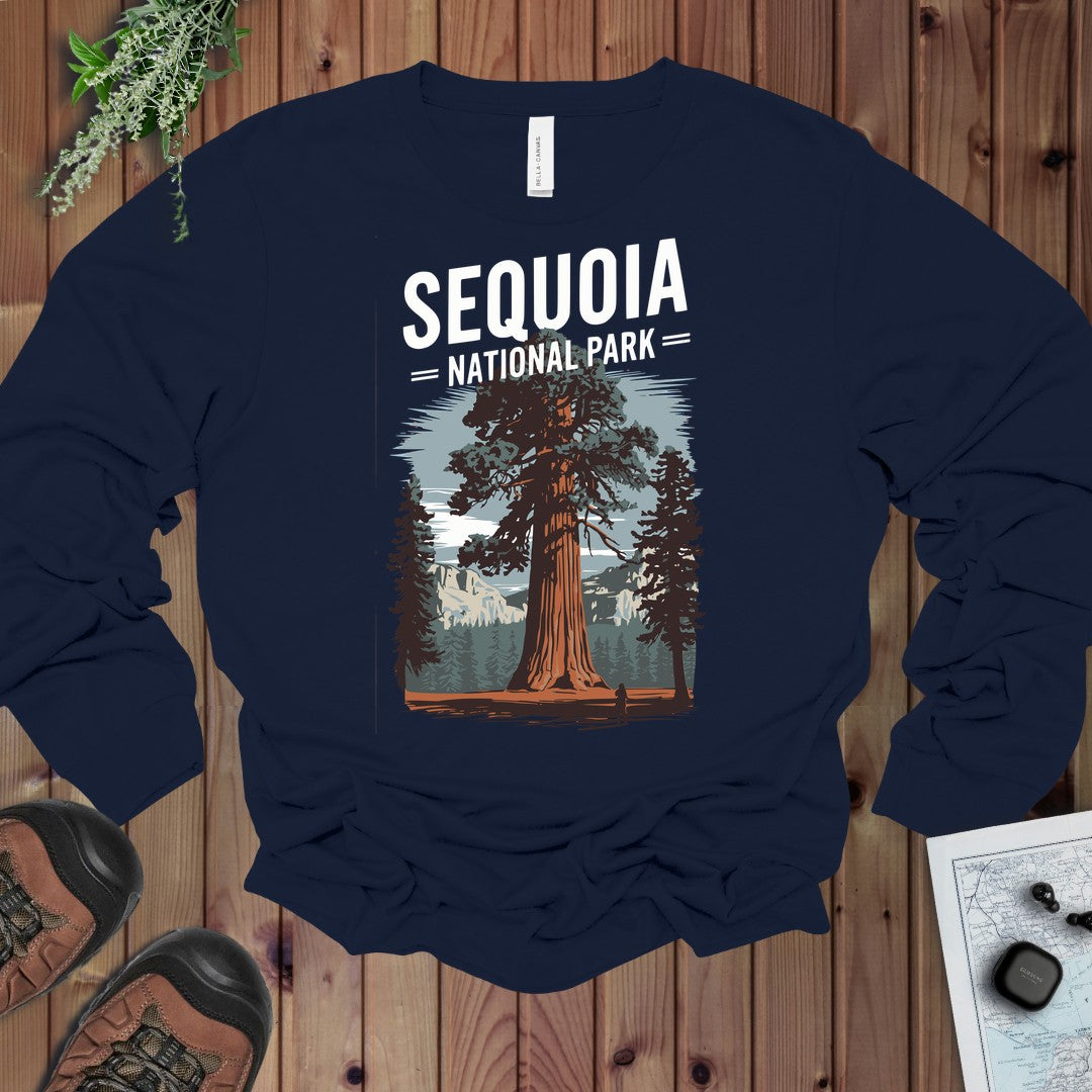 Sequoia Big Tree National Park Topo Long Sleeve T-Shirt in Navy