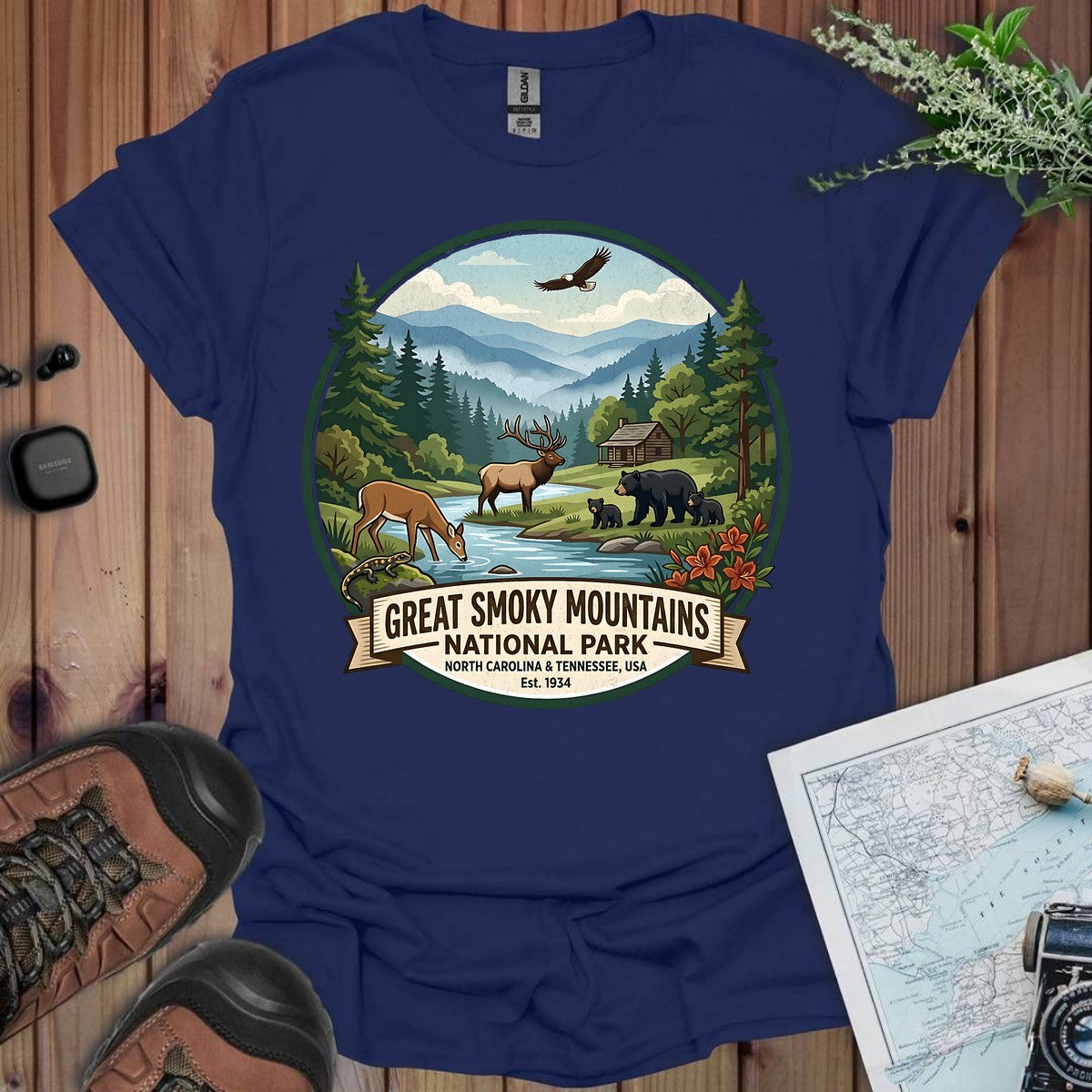 Smoky Mountain National Park Emblem Graphic T-Shirt in Navy