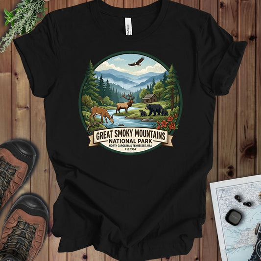 Smoky Mountain National Park Emblem Kids Graphic T-Shirt in Black