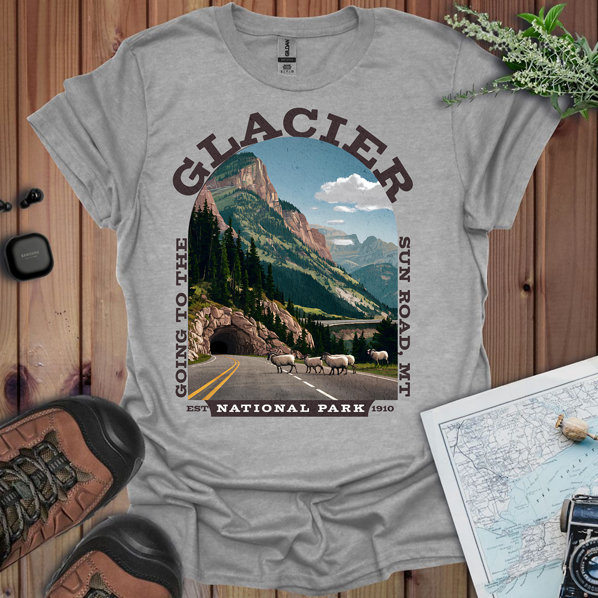Glacier National Park Unisex T-Shirt Going To The Sun Road T-Shirt Printify XS Sport Grey