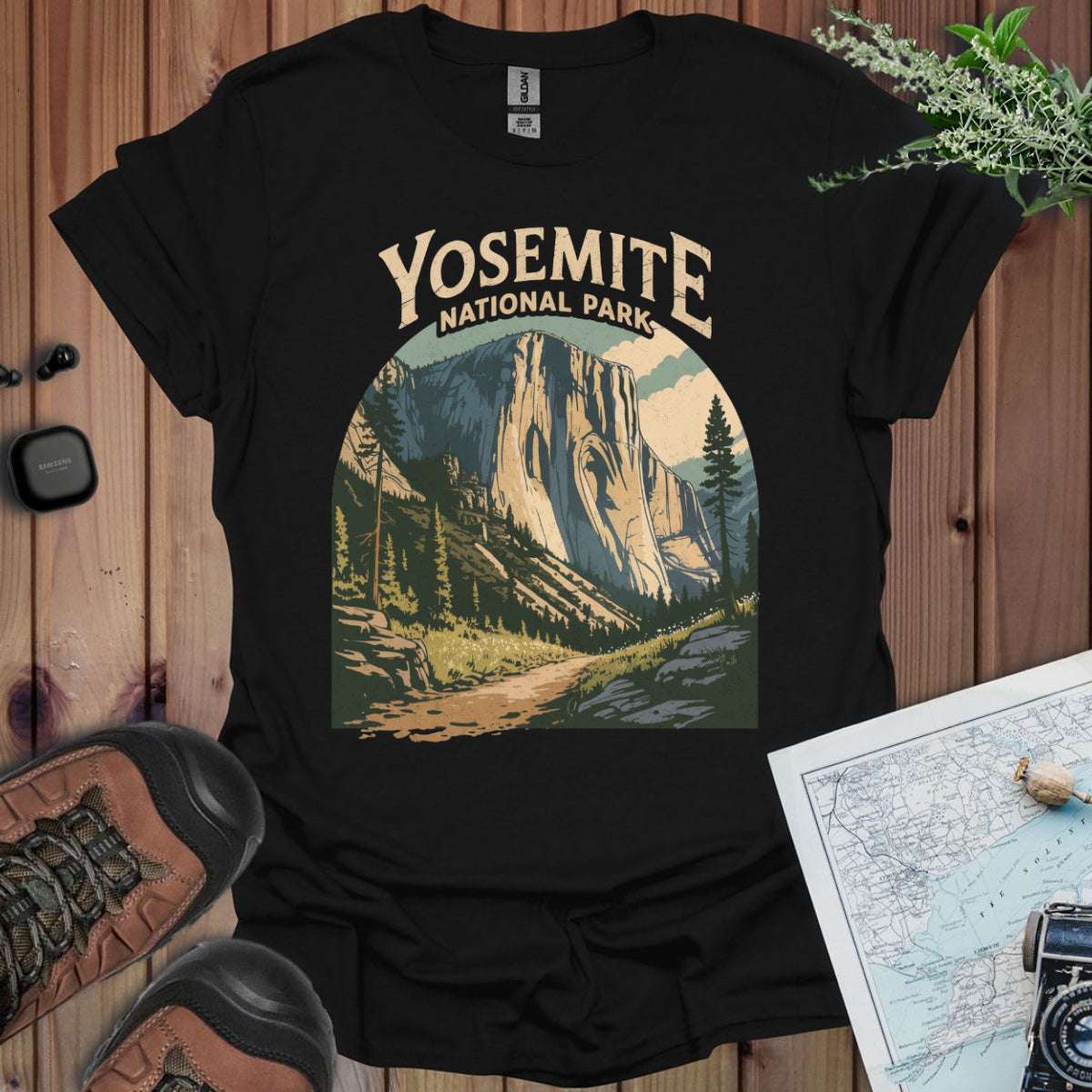 El Capitan Yosemite Valley Unisex T-Shirt T-Shirt Printify Black XS