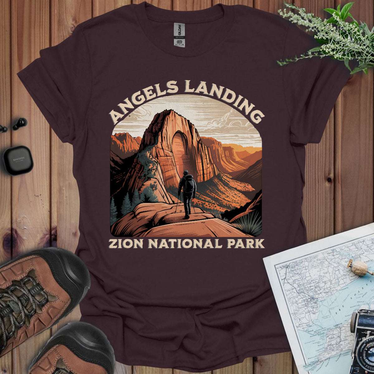 Angels Landing Zion National Park Unisex T-Shirt T-Shirt Printify Dark Chocolate S