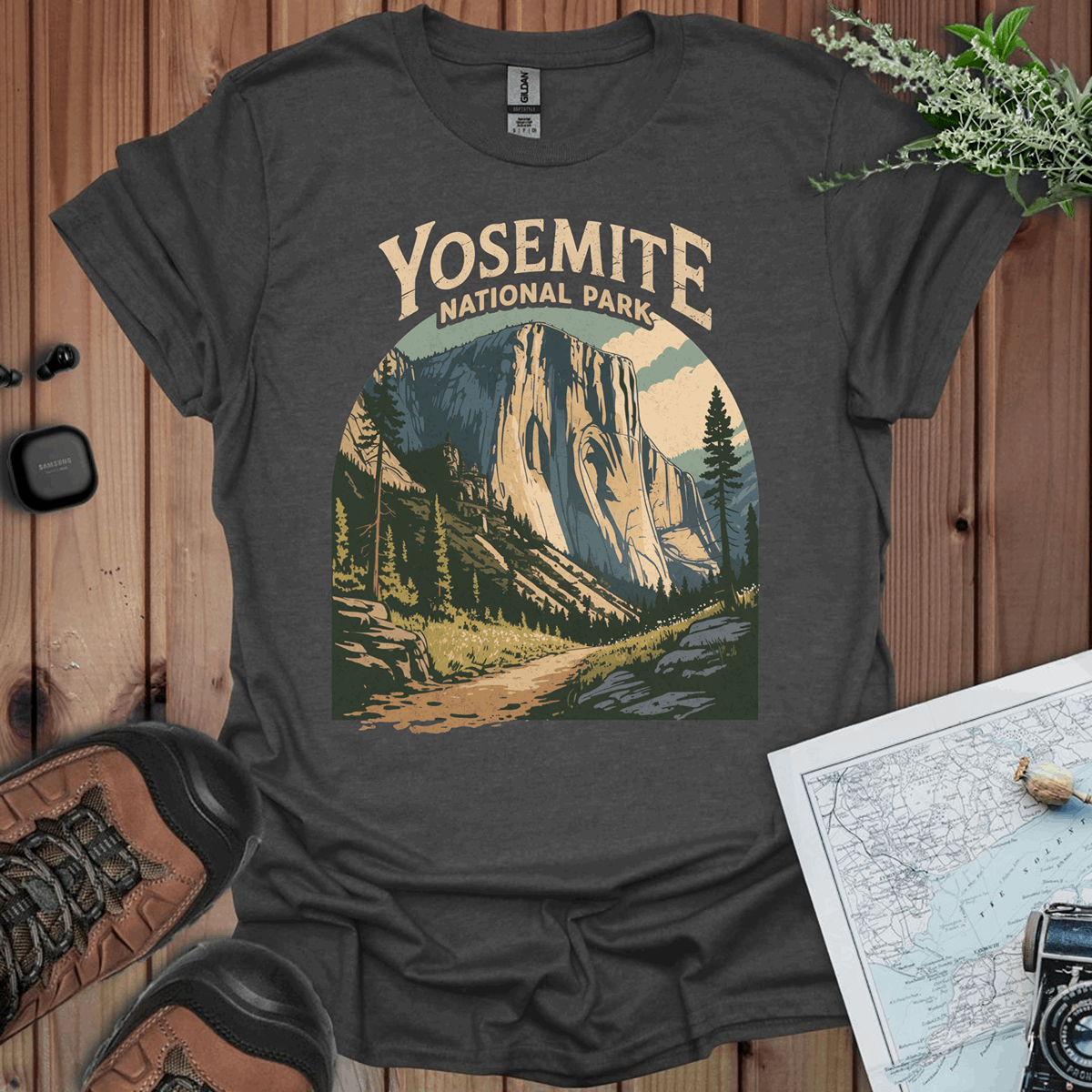 El Capitan Yosemite Valley Unisex T-Shirt T-Shirt Printify Dark Heather Grey XS