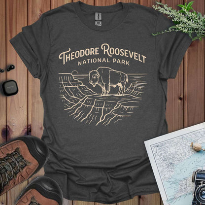 Theodore Roosevelt National Park Line Art Unisex T-Shirt T-Shirt Printify Dark Heather S
