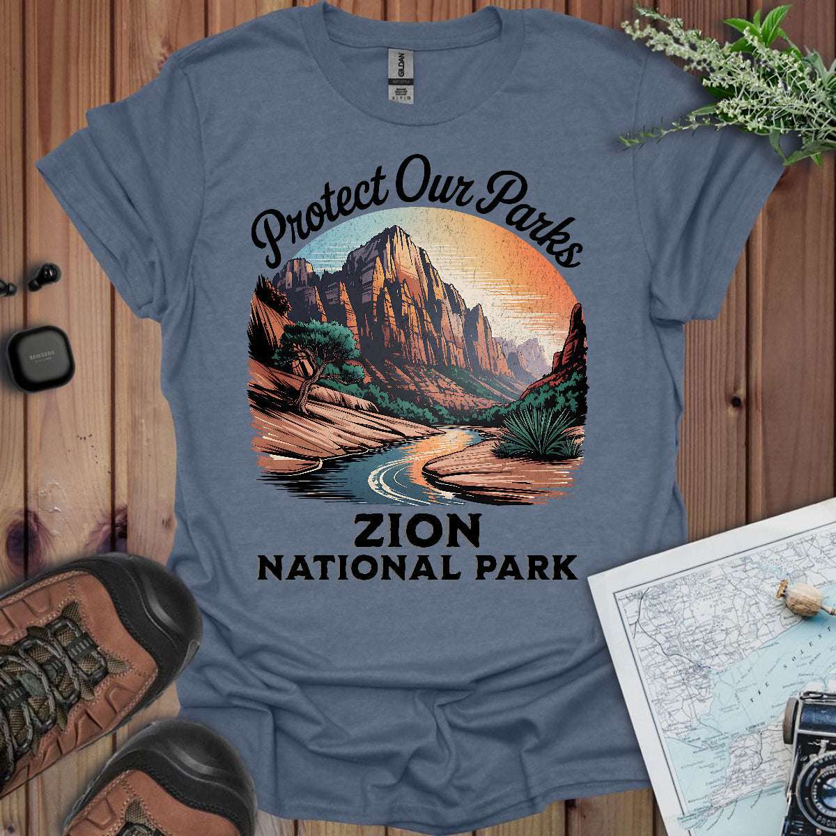 Protect Our Parks Zion Unisex T-Shirt T-Shirt Printify Heather Indigo S