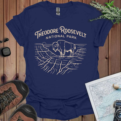 Theodore Roosevelt National Park Line Art Unisex T-Shirt T-Shirt Printify Navy S