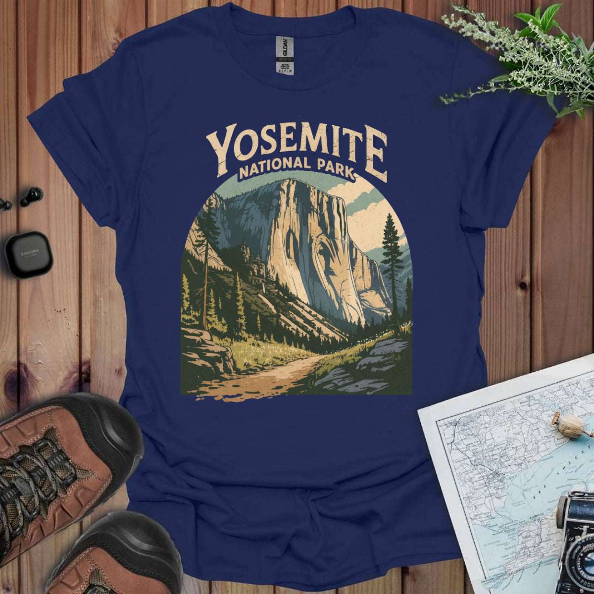 El Capitan Yosemite Valley Unisex T-Shirt T-Shirt Printify Navy XS