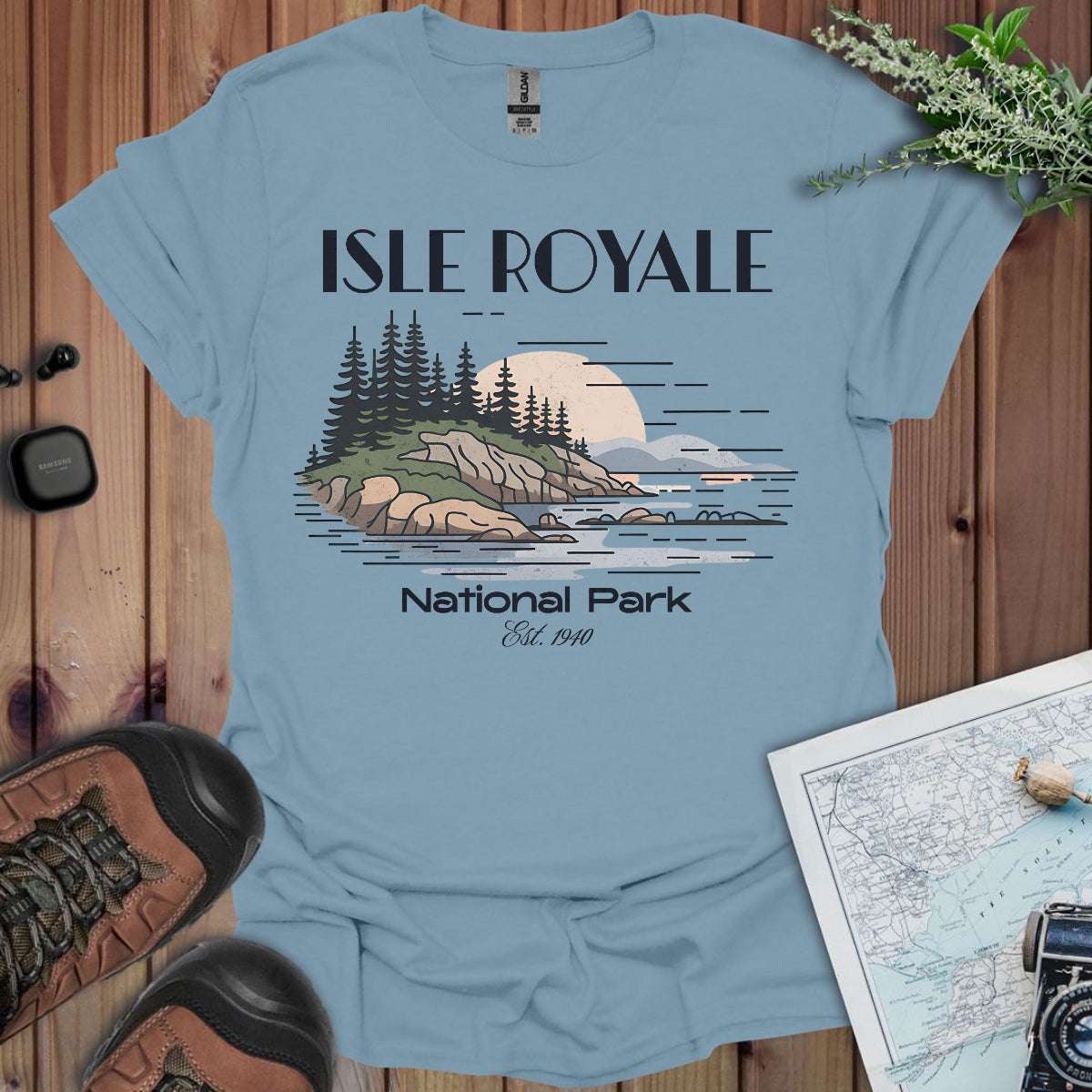 Isle Royale Superior Lines National Park Unisex T-Shirt T-Shirt Printify Stone Blue S