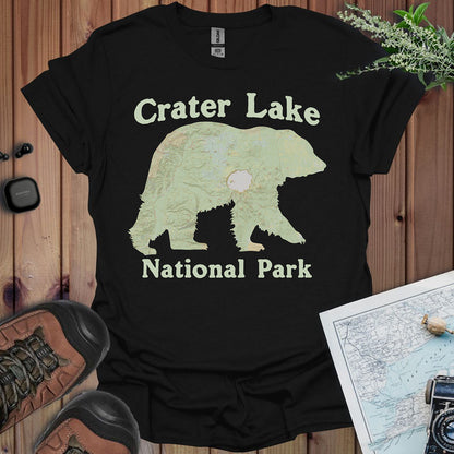Crater Lake Topographic Bear Map National Park Unisex Fit Soft T-Shirt T-Shirt Printify