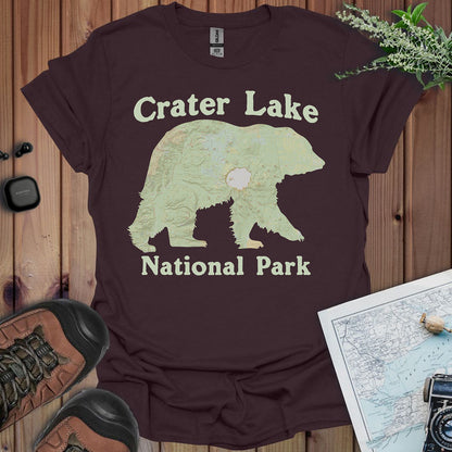 Crater Lake Topographic Bear Map National Park Unisex Fit Soft T-Shirt T-Shirt Printify Dark Chocolate S