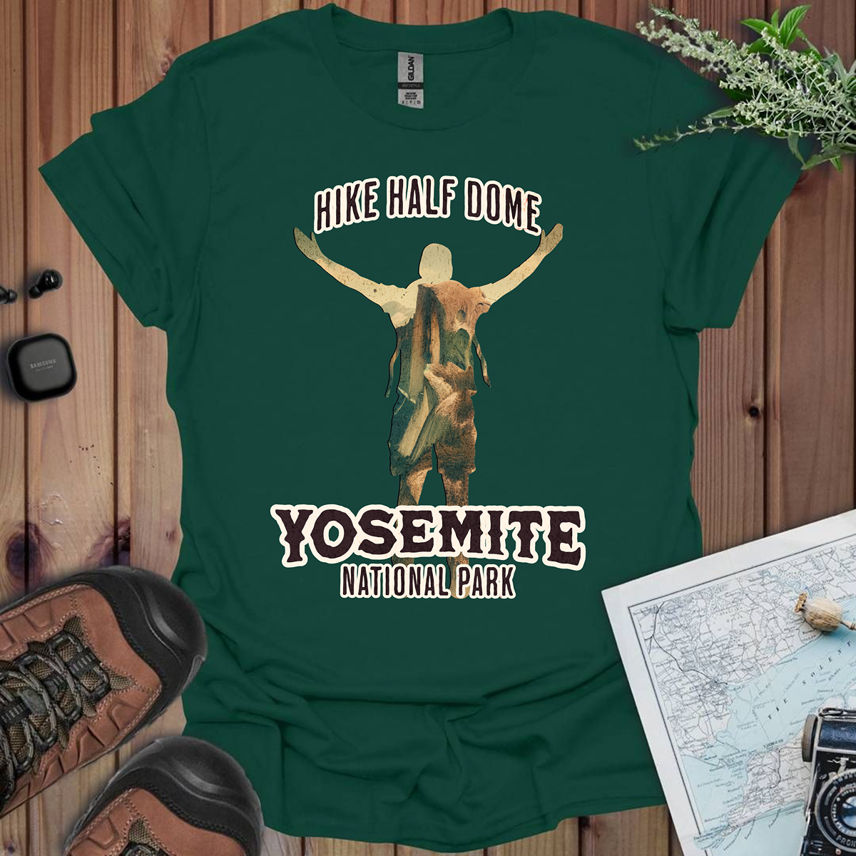 Hike Half Dome Yosemite Unisex T-Shirt T-Shirt Printify S Forest Green