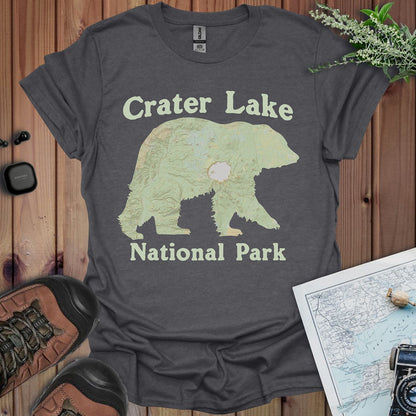 Crater Lake Topographic Bear Map National Park Unisex Fit Soft T-Shirt T-Shirt Printify Dark Heather Grey XS