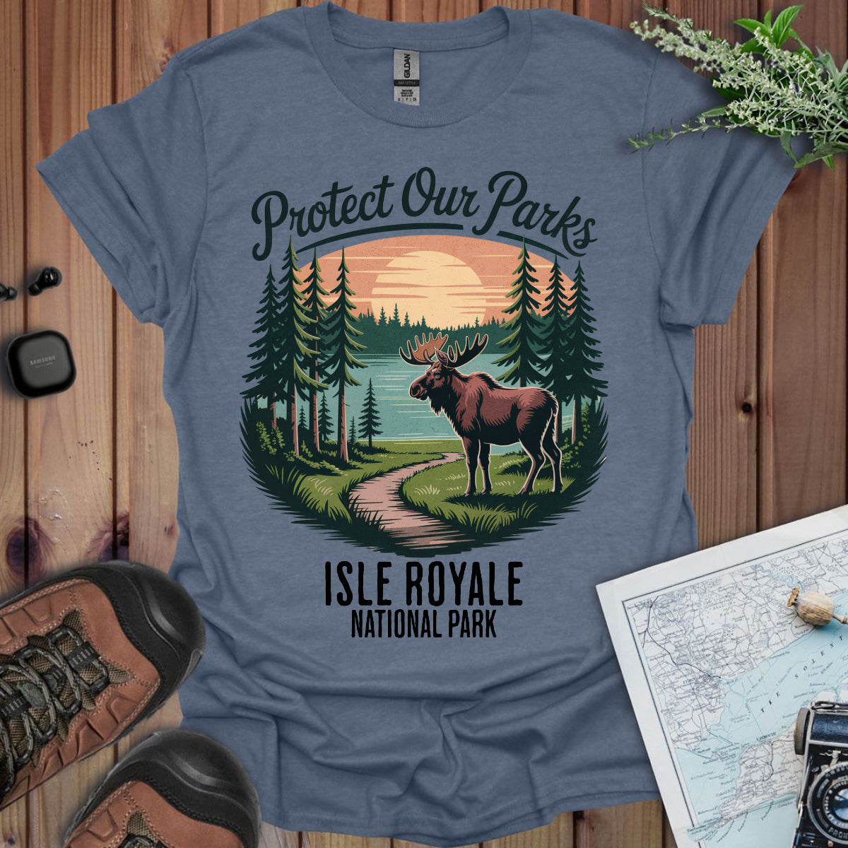 Protect Our Parks Isle Royale Unisex T-Shirt T-Shirt Printify Heather Indigo S
