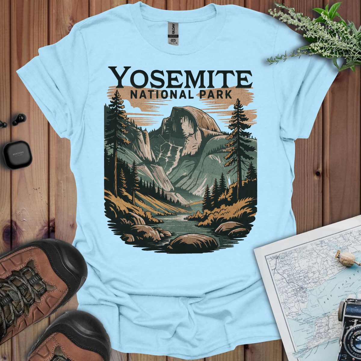 Yosemite Valley Half Dome Unisex Fit Soft T-Shirt T-Shirt Printify S Light Blue