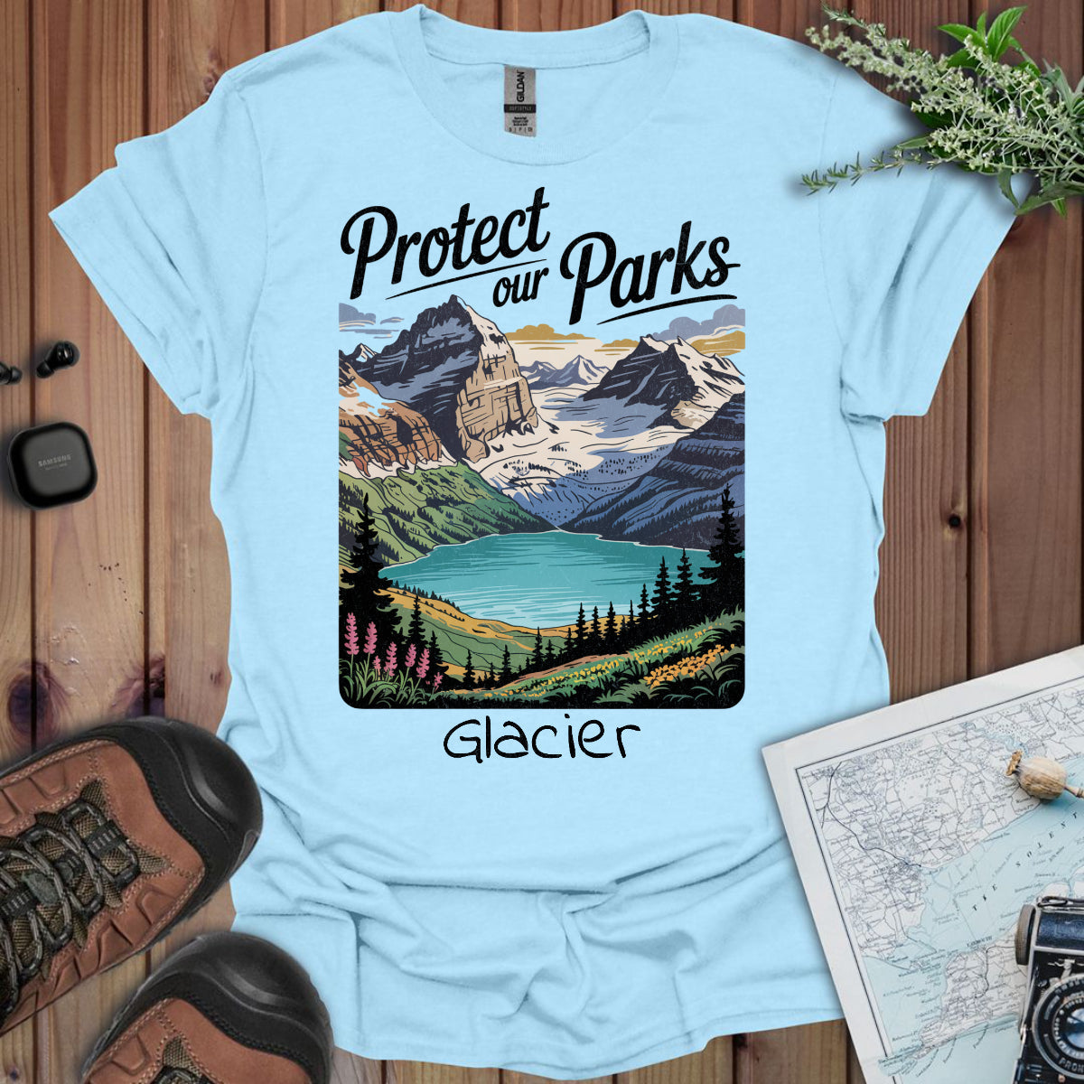 Protect Our Parks Glacier Park Unisex T-Shirt T-Shirt Printify S Light Blue